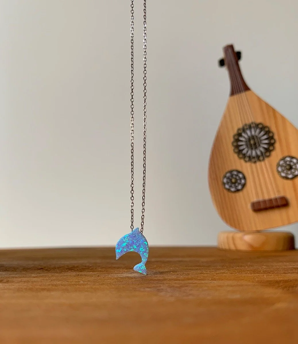 Light Blue Opal Dolphin Necklace