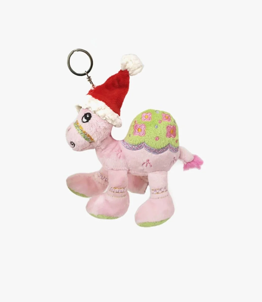 Light Pink Camel Keyring With Santa Hat 12Cm By Fay Lawson
