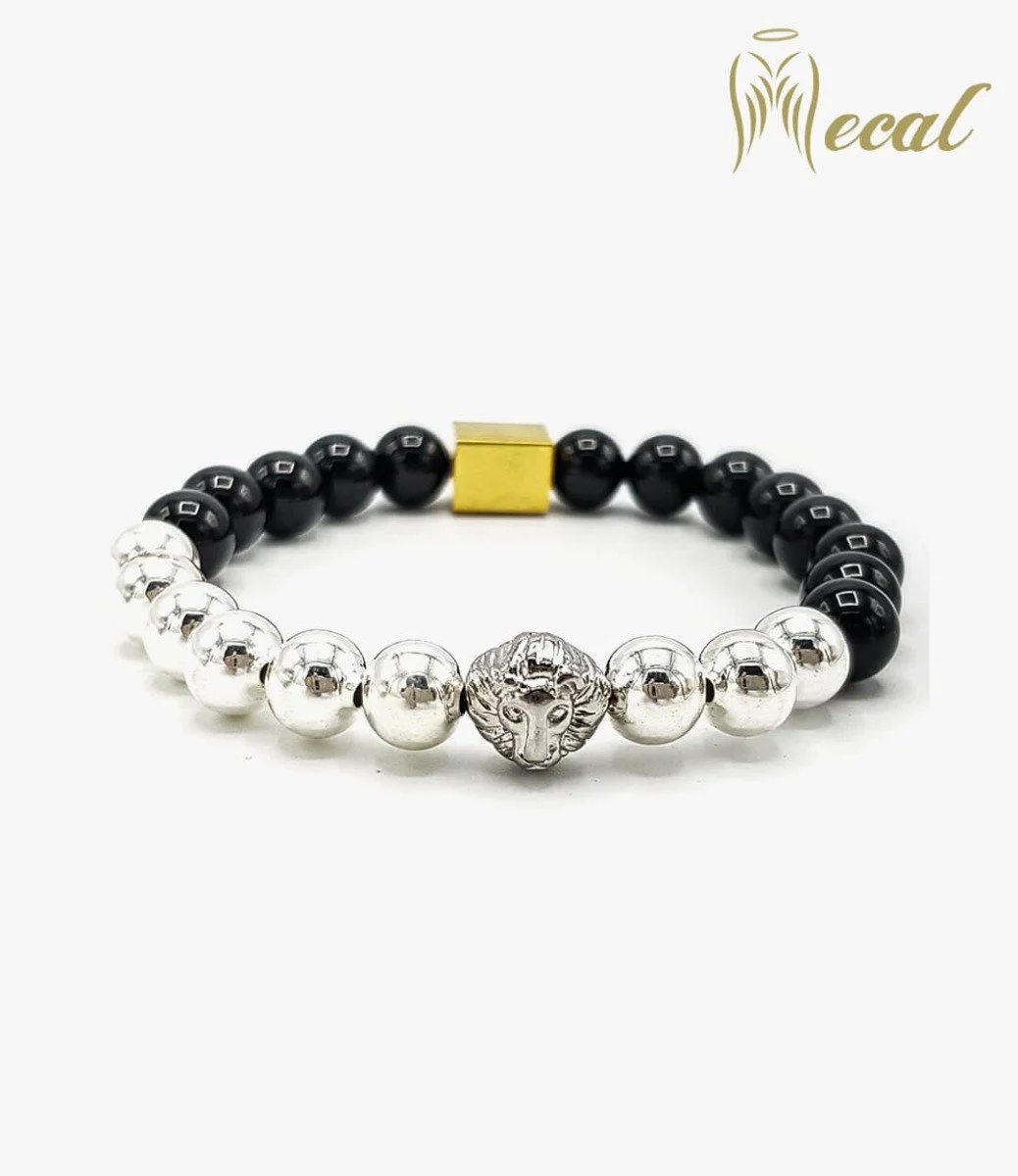 Lion Head Bracelet with Onyx Beads