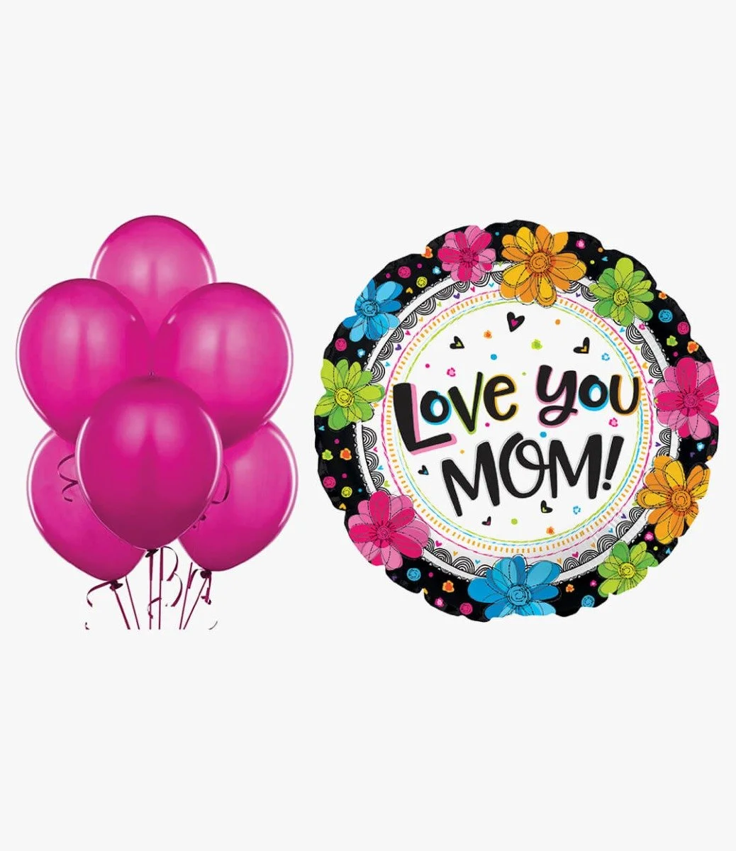 One foil mom balloon with 6 pink balloons