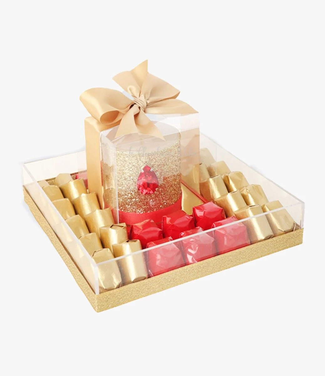 Luxury Diwali Decorated Candle And Chocolate Acrylic Tray by Le Chocolatier