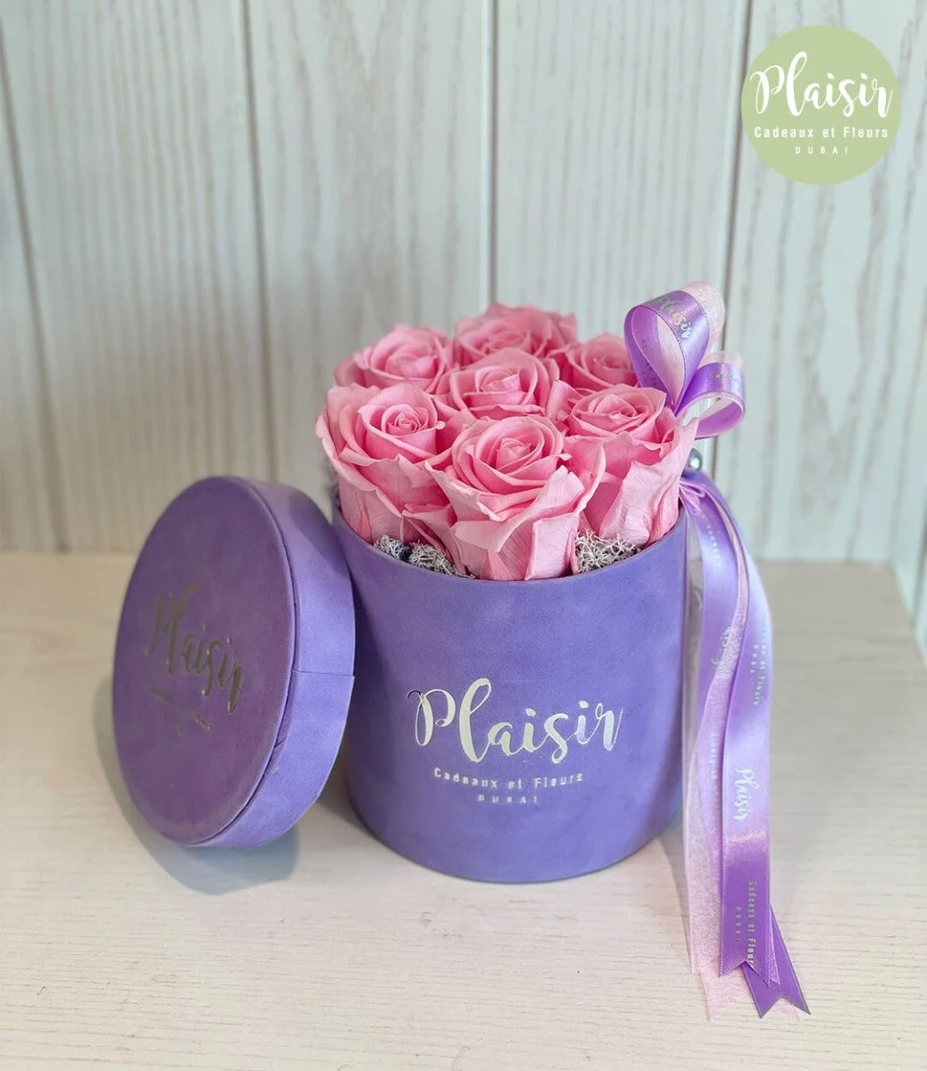 Luxury Long Life Roses In Lilac Box By Plaisir