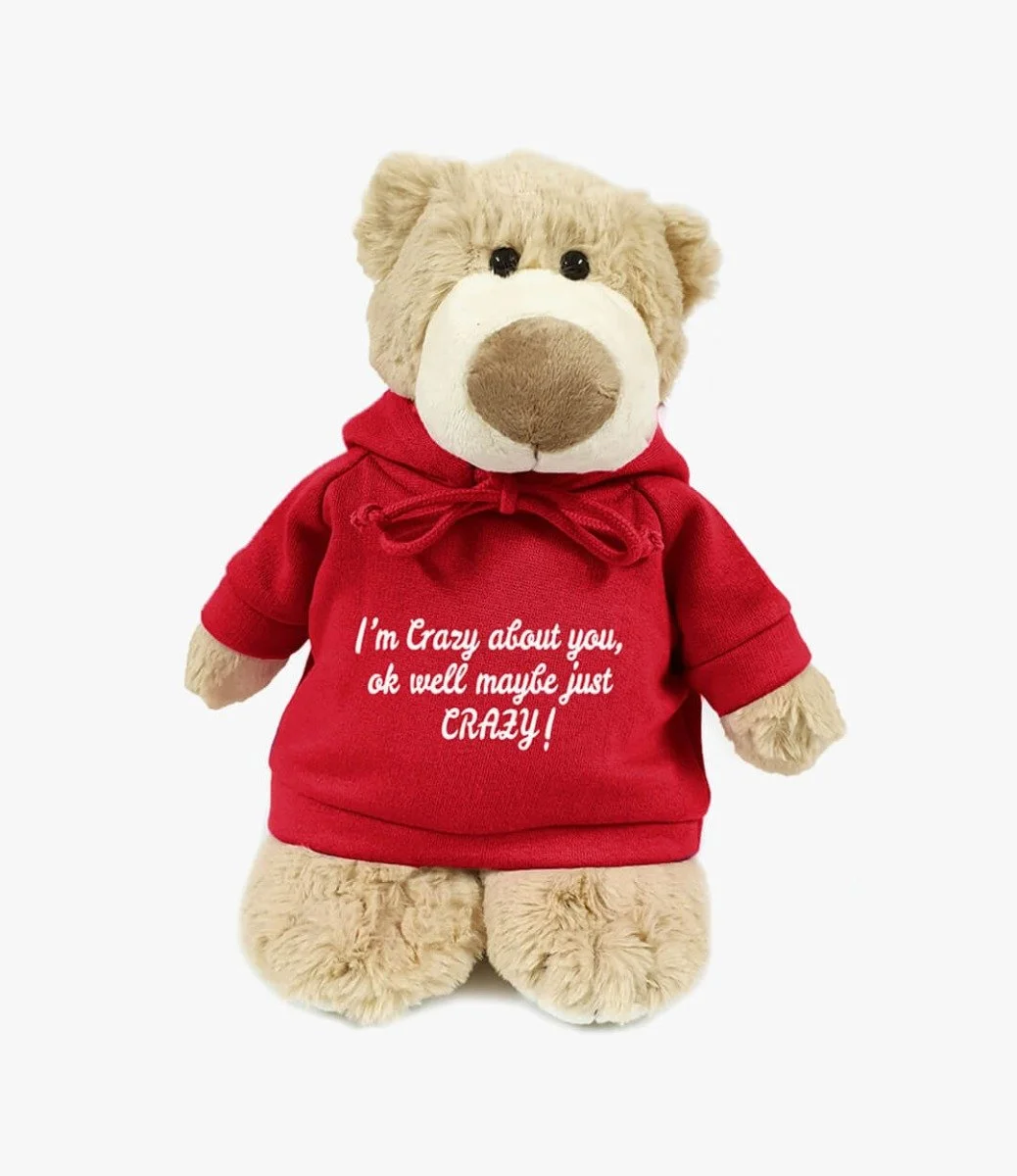Mascot Bear in Red Hoodie "Crazy About You" by Fay Lawson