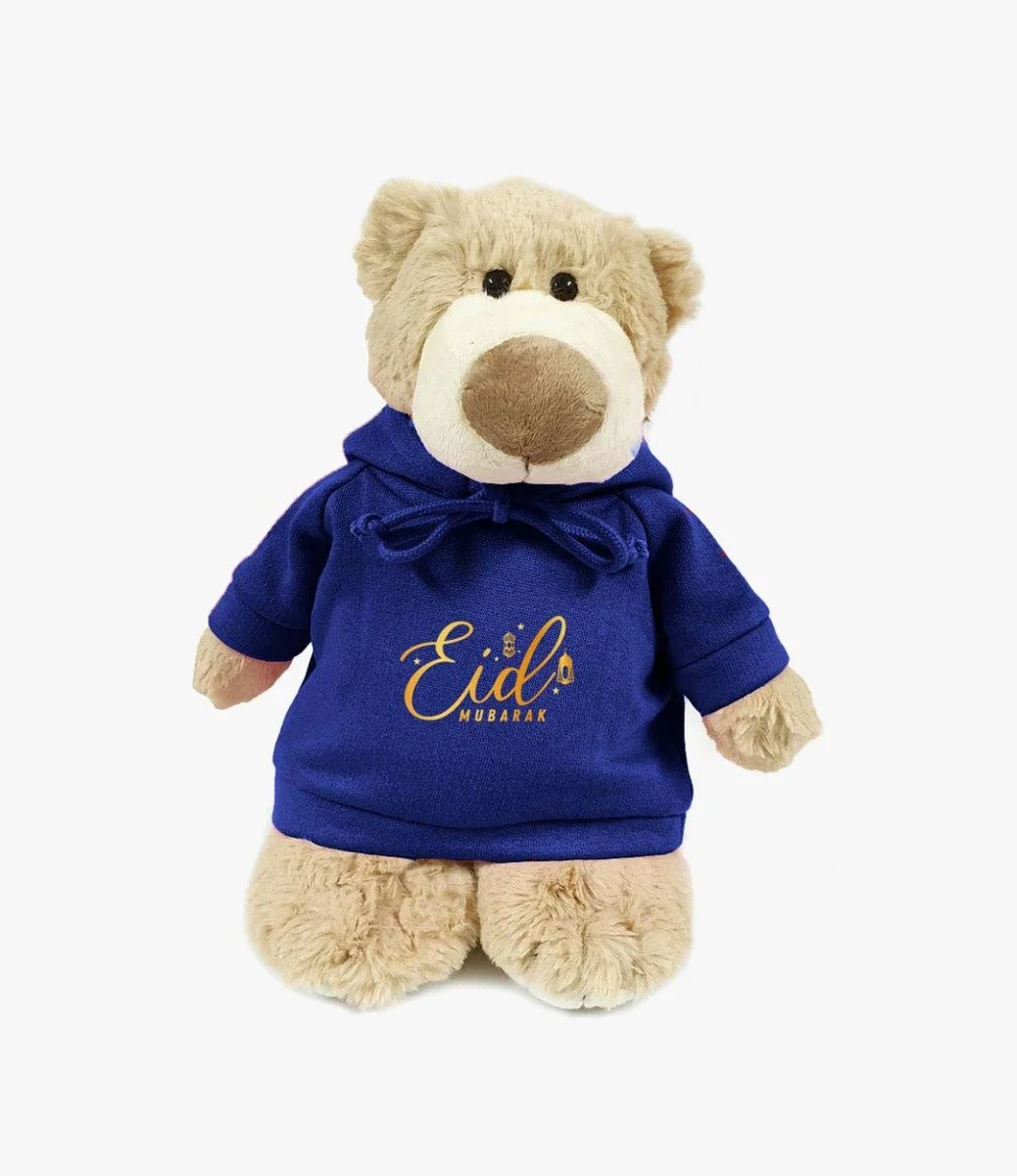 Mascot Bear with Blue EID Mubarak Hoodie Size 28cm By Fay Lawson