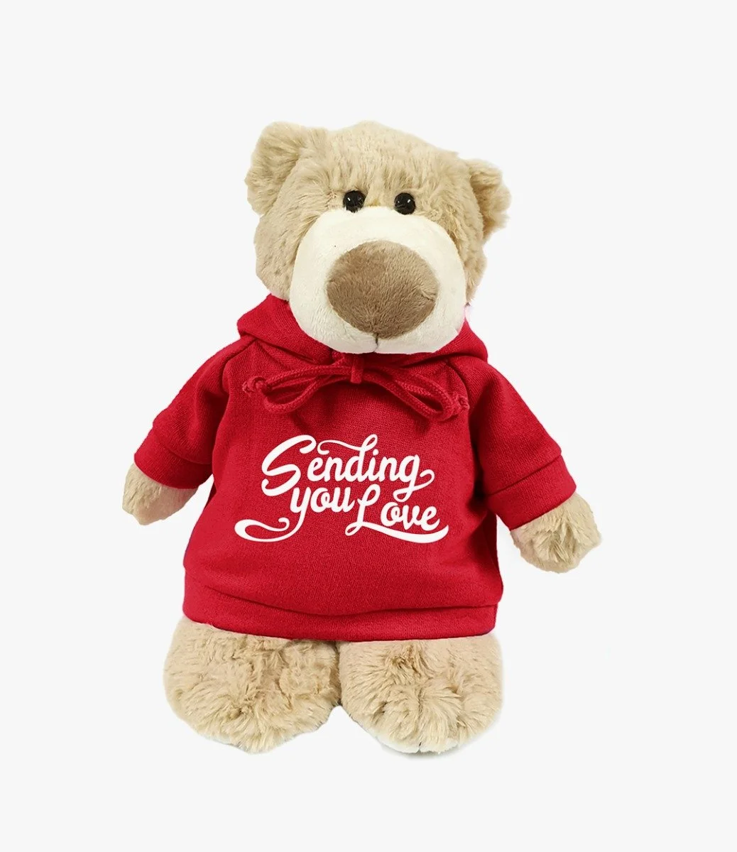 Mascot Bear with Red Hoodie Sending You Love by Fay Lawson - 28cm 