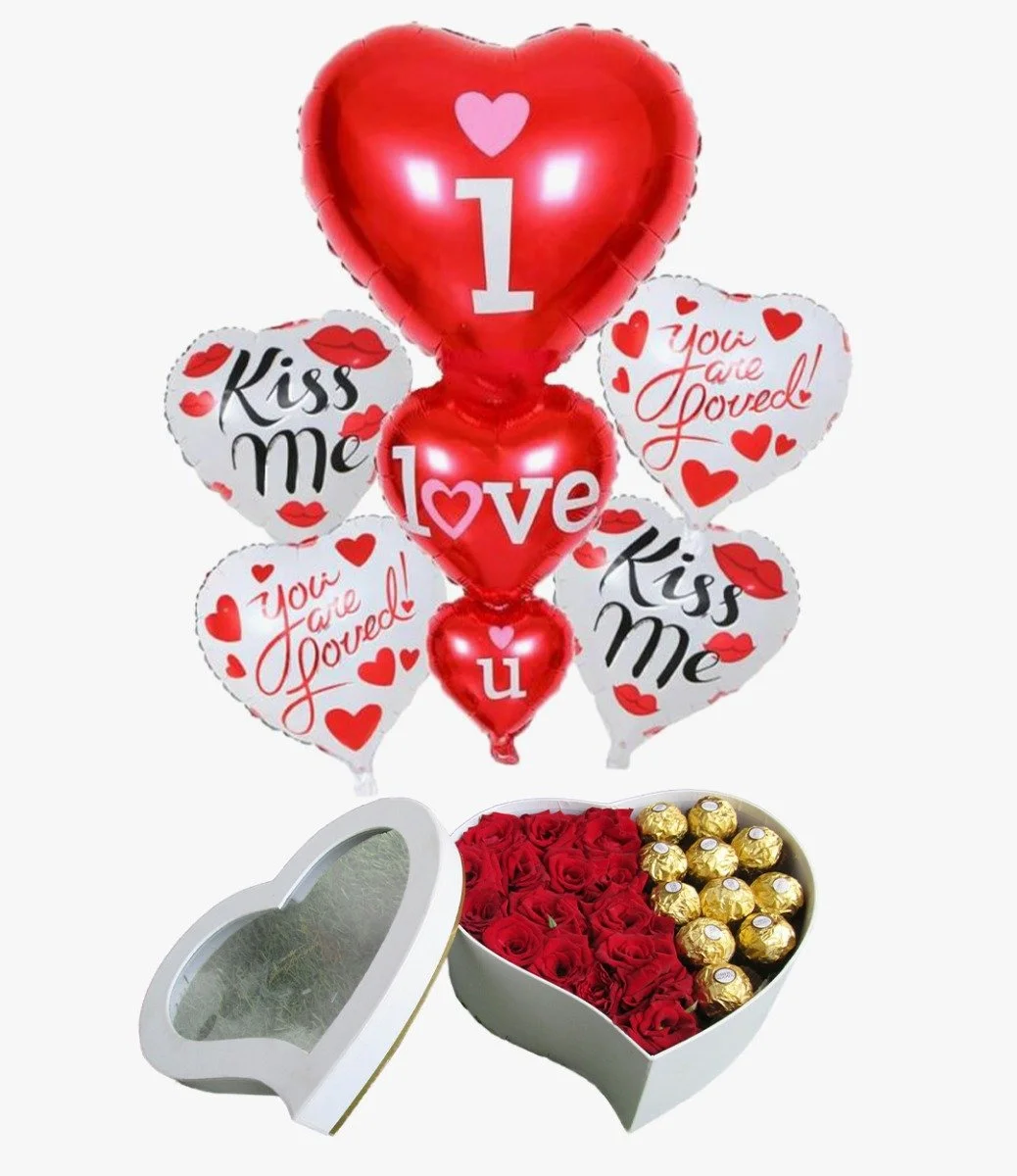 Chocolate, roses and balloons bundle