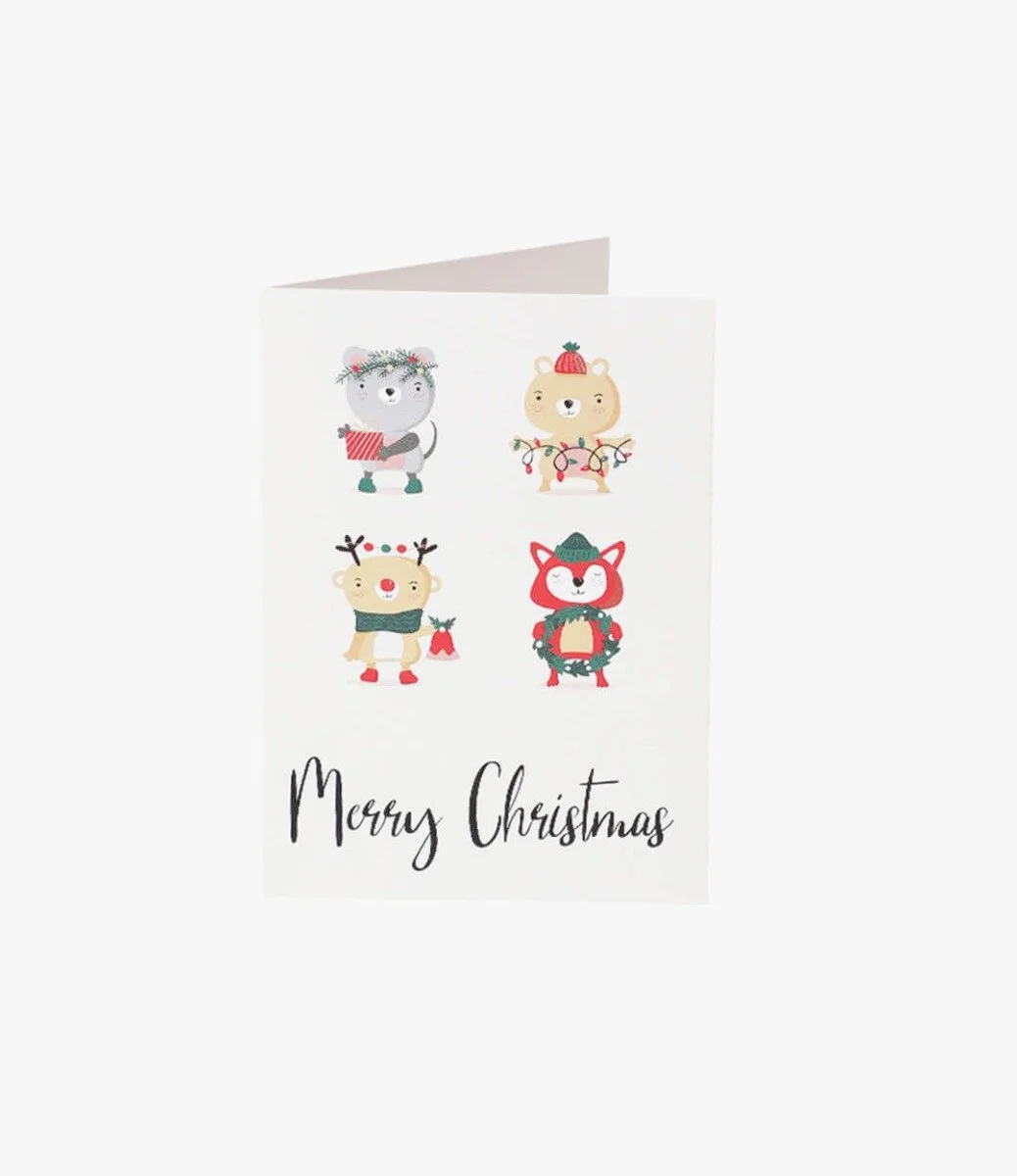 بطاقة تهنئة لعيد الميلاد المجيد برسومات الحيوانات 