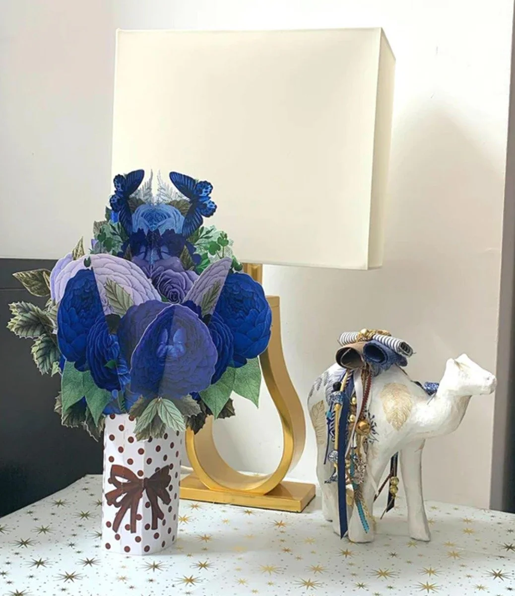 Mixed Blue Flowers Bouquet  3D Pop up Card by Abra Cards 