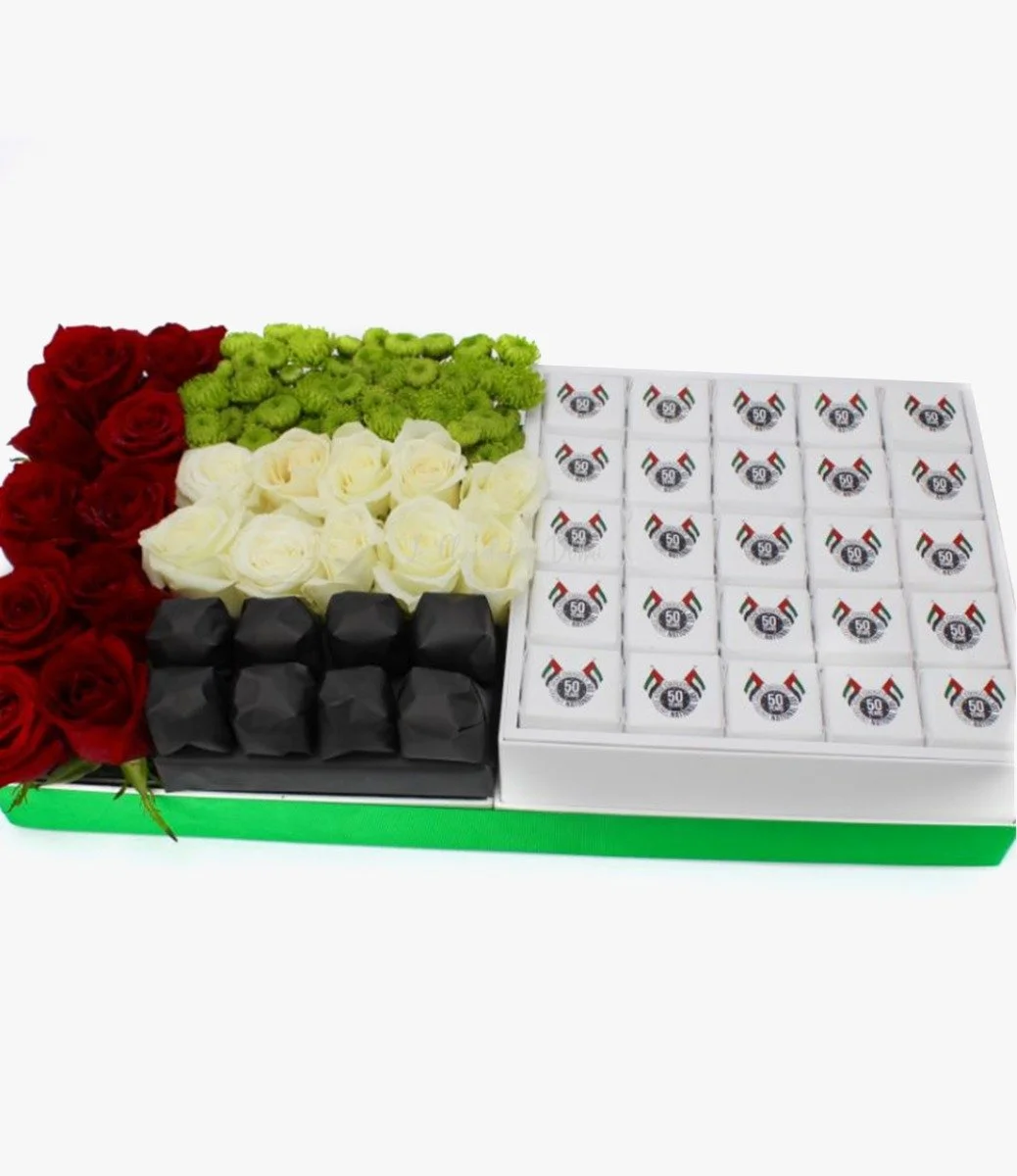 National Day Fresh Flowers & Chocolate Arrangement By Le Chocolatier