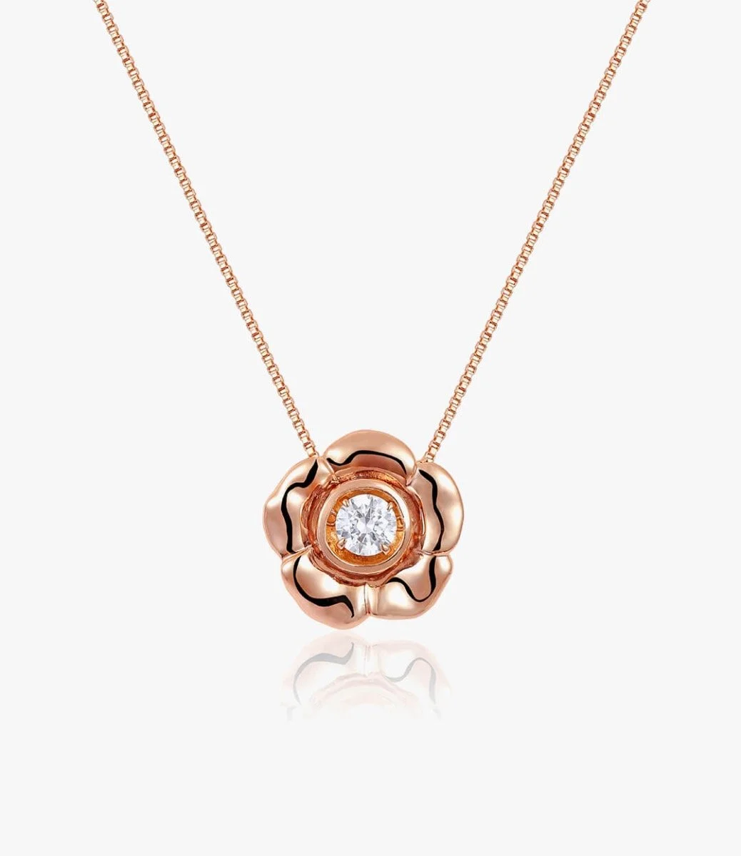 Gold-Plated Dancing Flower Necklace - Rose Gold