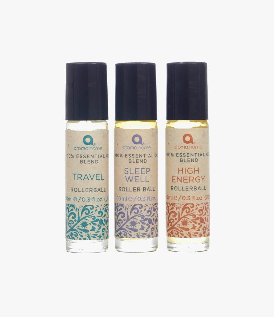 On The Go - 3 X 10ml 100% Essential Oil Blends Rollerball (Travel, Sleep Well, High Energy) By Aroma Home