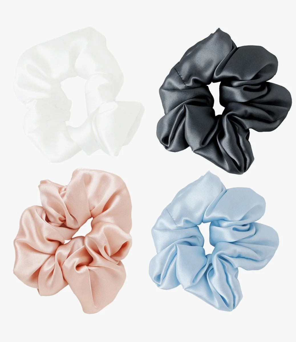Pack of 4 Silk Scrunchies: Assorted Colors