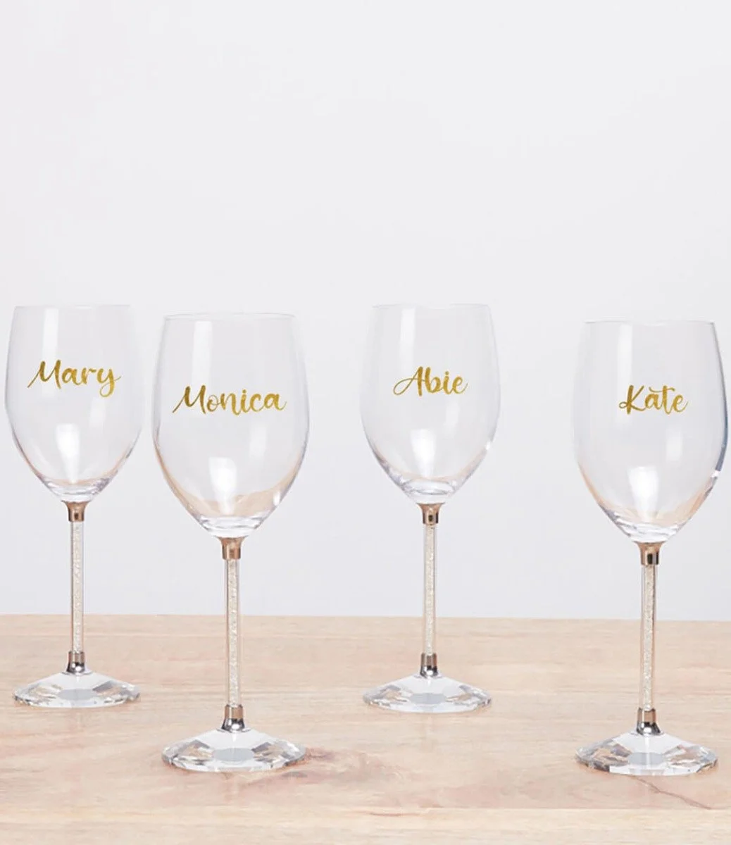Personalised Wine Glass with Crystals - 4 pcs