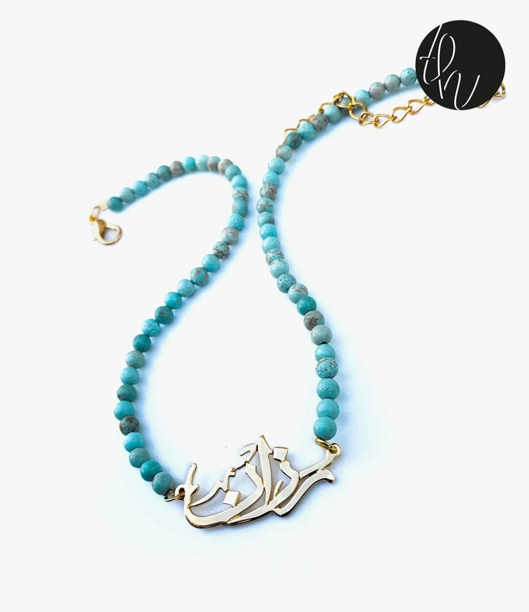 Personolized Name With Blue Beads Necklace