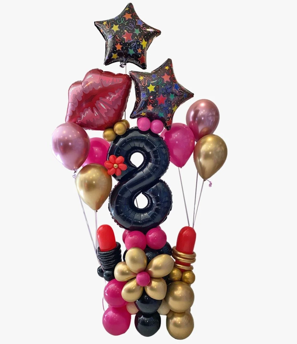 Pink and Black Umber Balloon Arrangment 