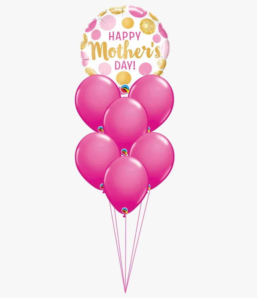 Pink and Gold Dots Happy Mothers Day Balloon Bundle
