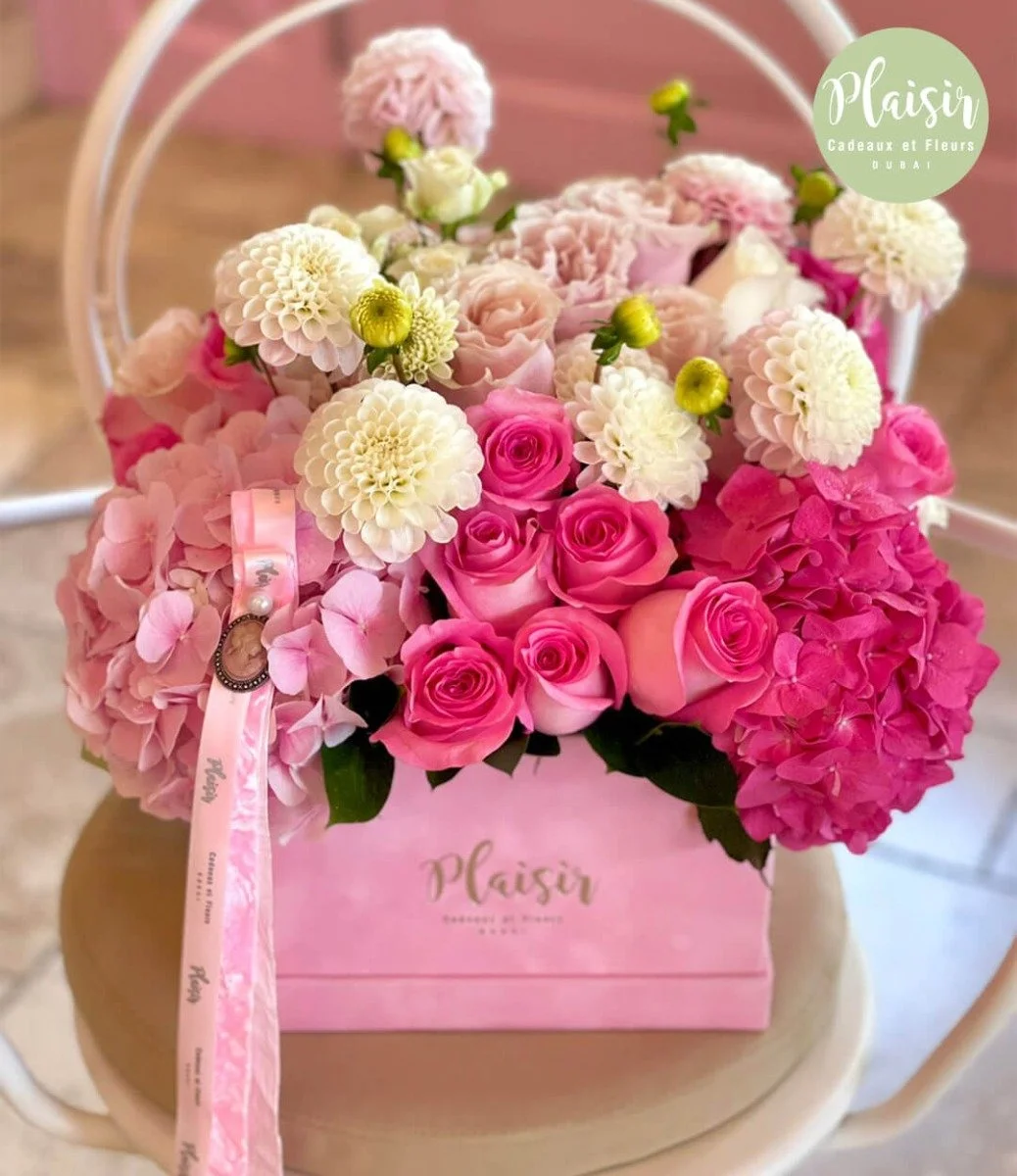 Pink Carée with Soft Pink Flowers By Plaisir