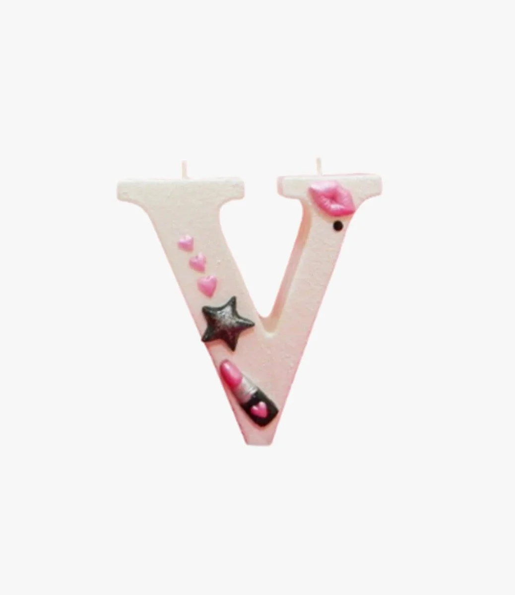 Pink Lipstick and Kiss Letter Candle -  V
