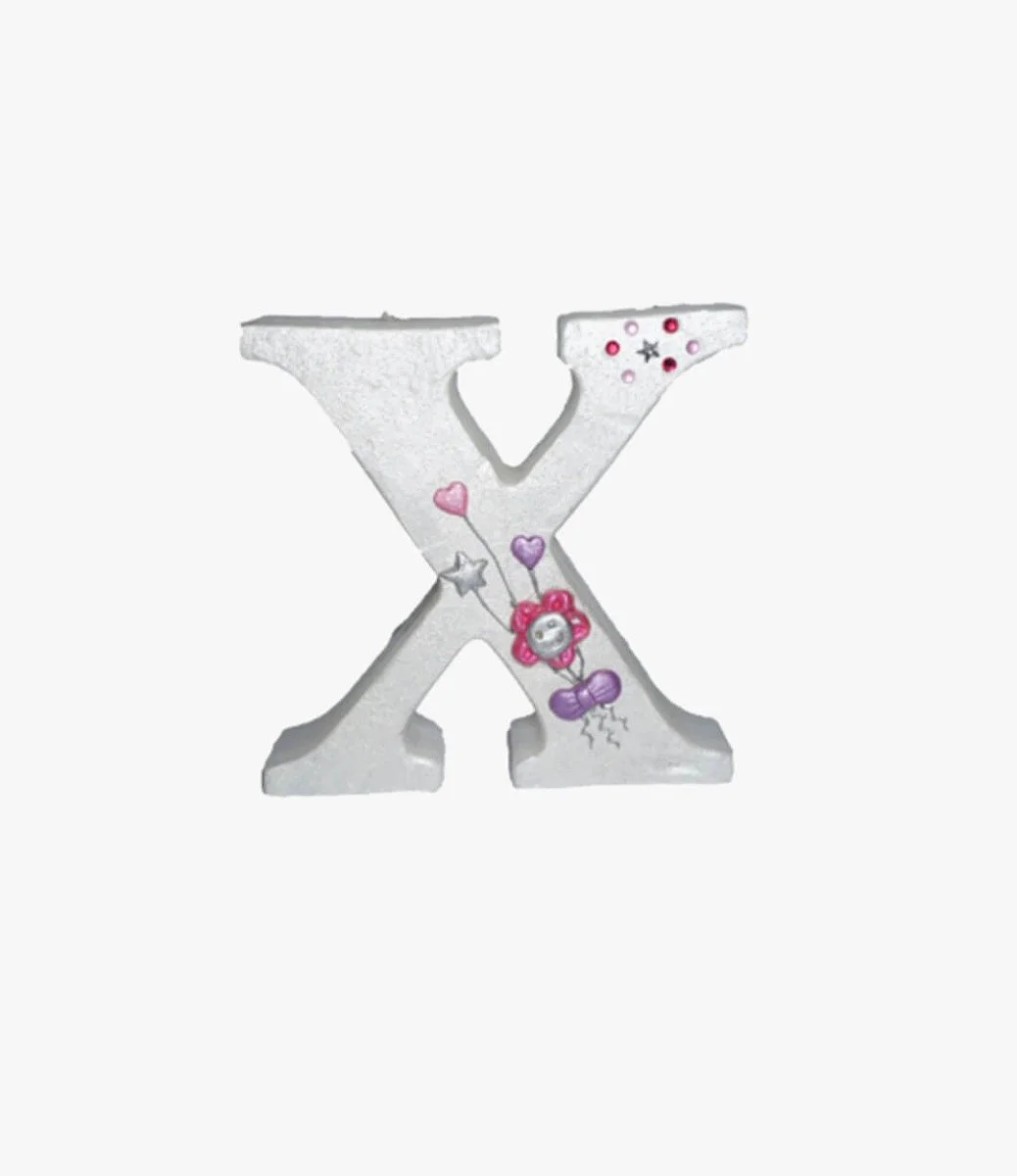 Pink Smiley Flower Letter Candle - X