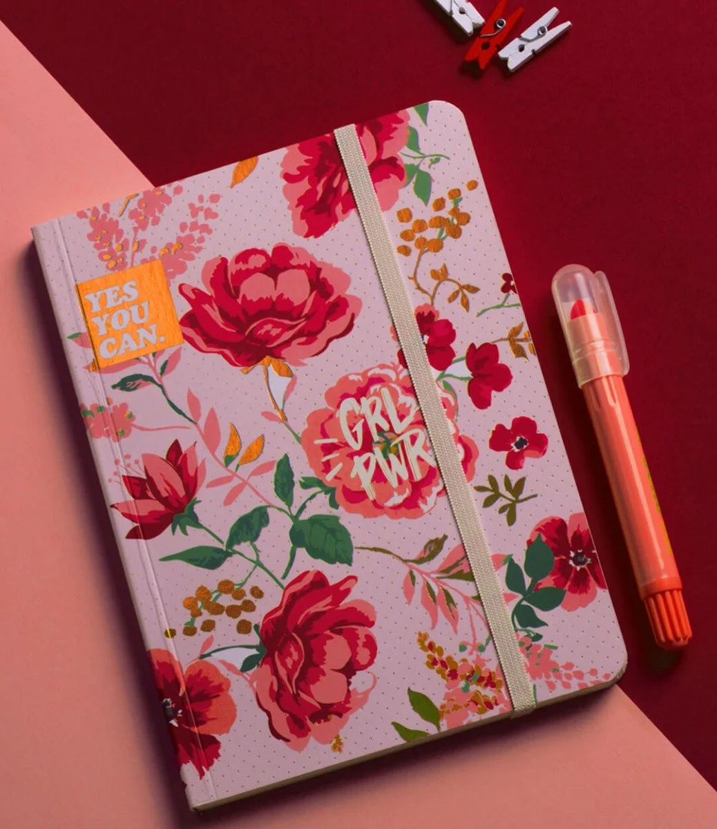 Pink Vintage Floral Notebook with Rubber Band A6 Size