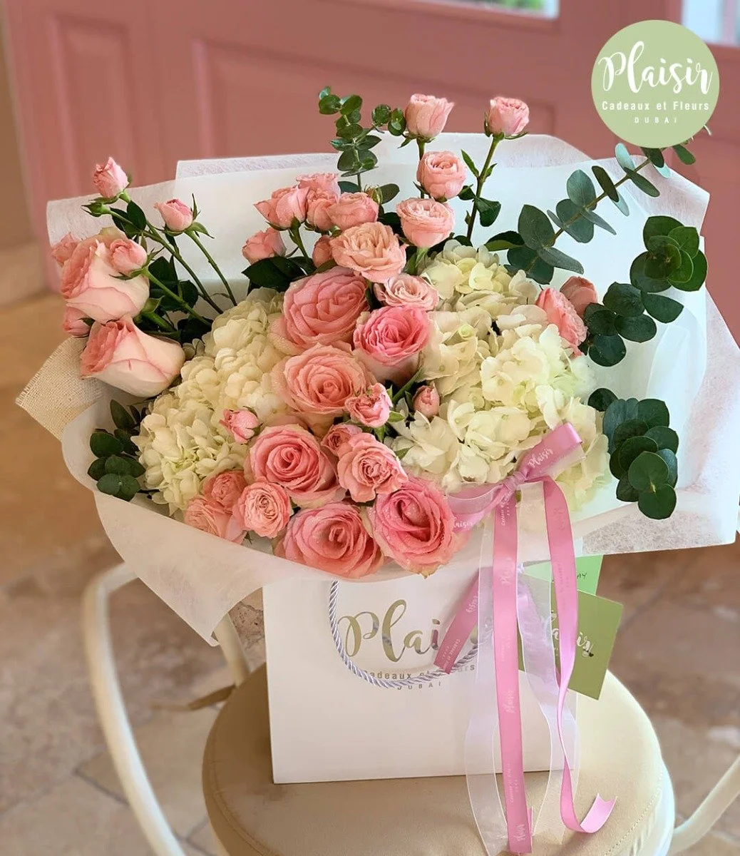 Pink & White Hand-tied Bouquet By Plaisir
