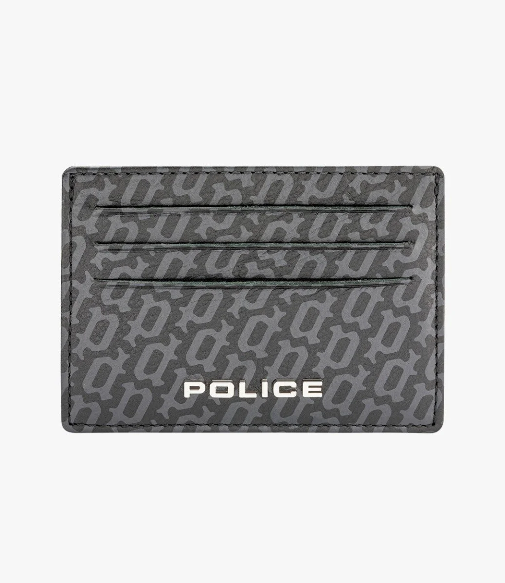 Police Hallmark Black Leather Cardholder for Men