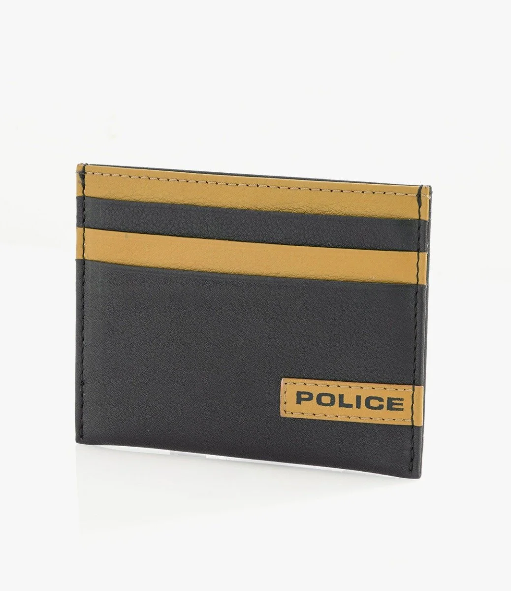 Police Horicon Black & Yellow Leather Cardholder for Men