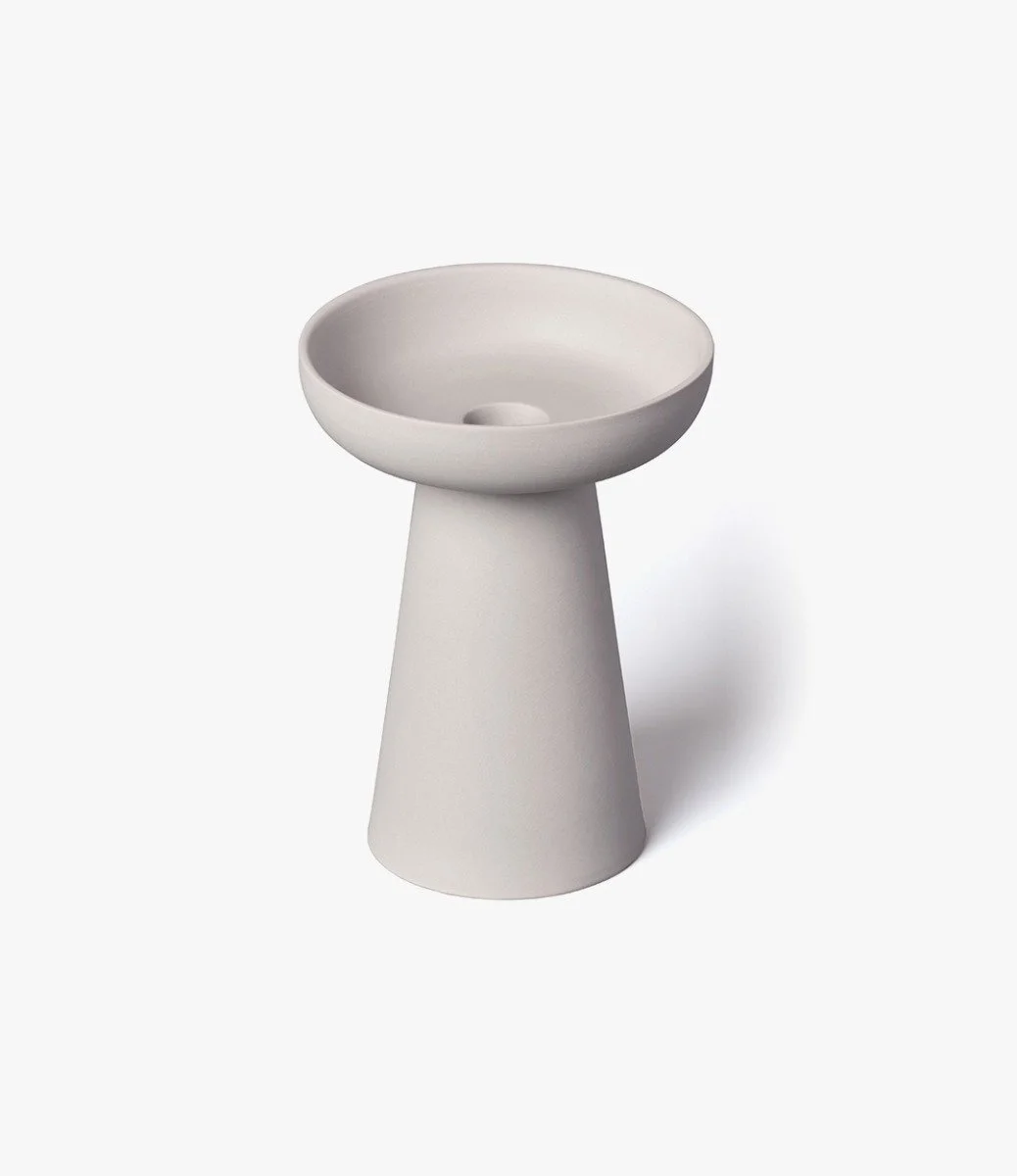 Porcini Pillar & Taper Candle Holder - Grey Matte Ceramic - Large