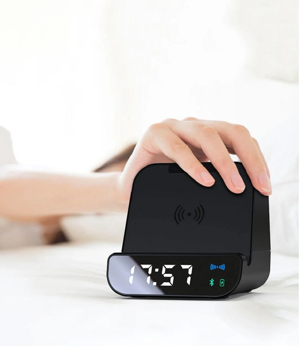 Portable Wireless Charger with Alarm Clock by Jasani