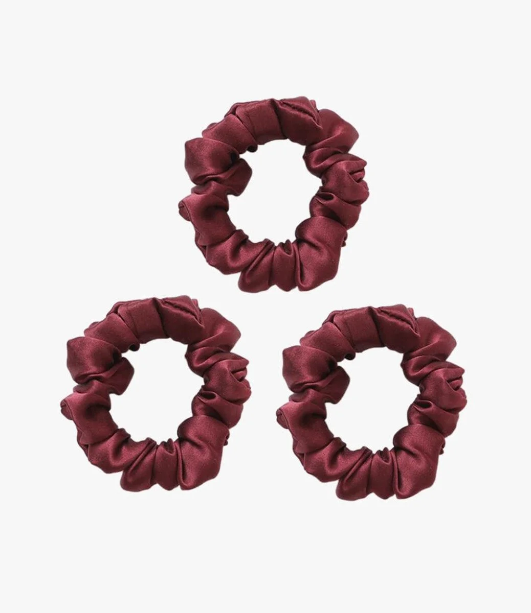 Pure Silk Scrunchies - Pack of 3 -Burgundy Red