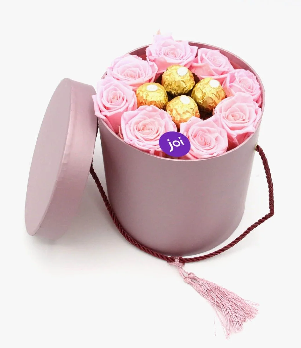 Pink Roses & Chocolates in a Purple Box