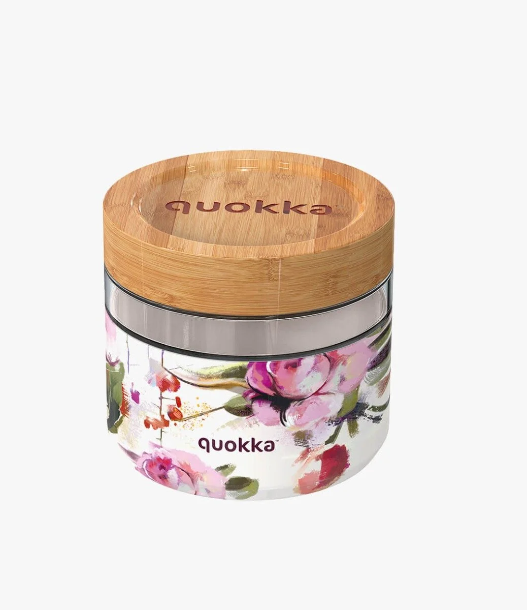 Quokka Glass Food Jar With Silicone Cover Dark Flowers 820 Ml