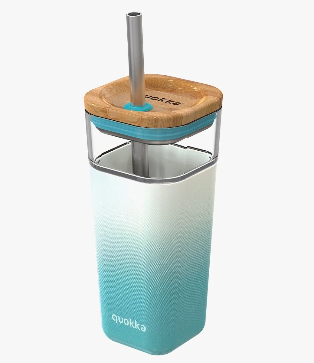 Quokka Glass Straw Tumbler With Silicone Cover Liquid Cube 540 ml Teal Gradient