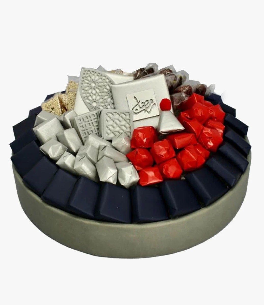 Ramadan Luxury Leather Chocolate Dates Delights Tray (Red & White) by Le Chocolatier Dubai