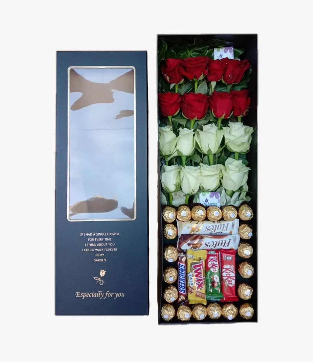 Rectangular Box of Roses and Chocolates
