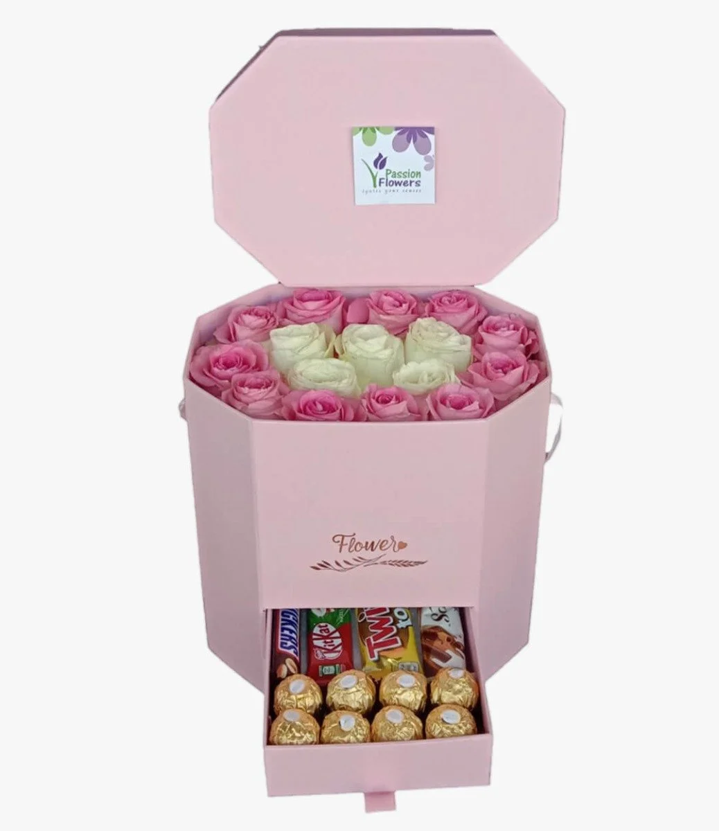 Rose Flowers Box With Chocolate Drawer