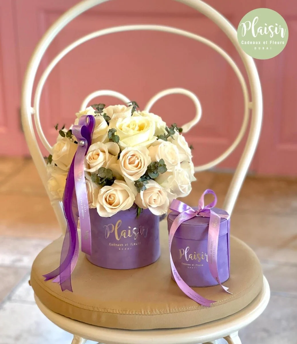 Rose Dome With Chocolates In Lilac Box By Plaisir
