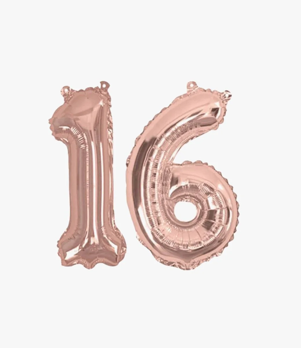 Rose Gold Foil Balloons Number 16 ( Air Inflated )