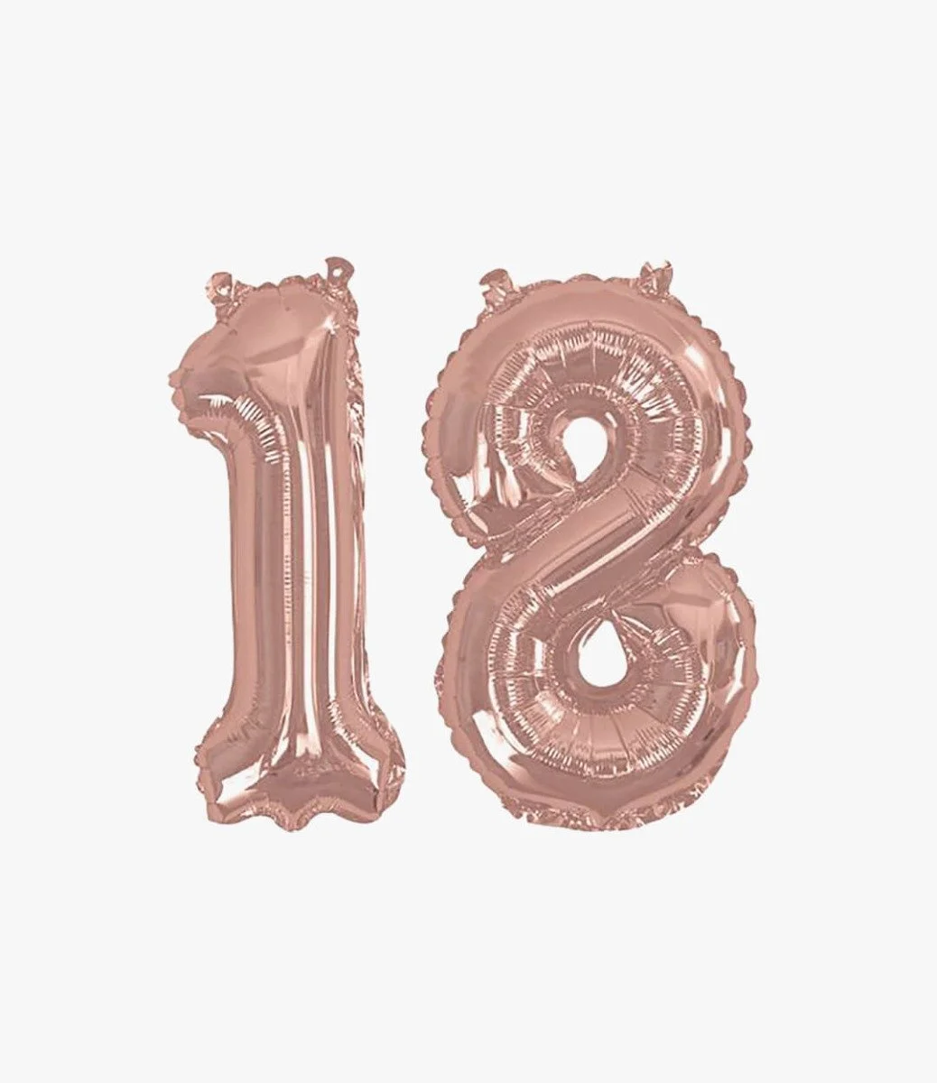 Rose Gold Foil Balloons Number 18 ( Air Inflated )