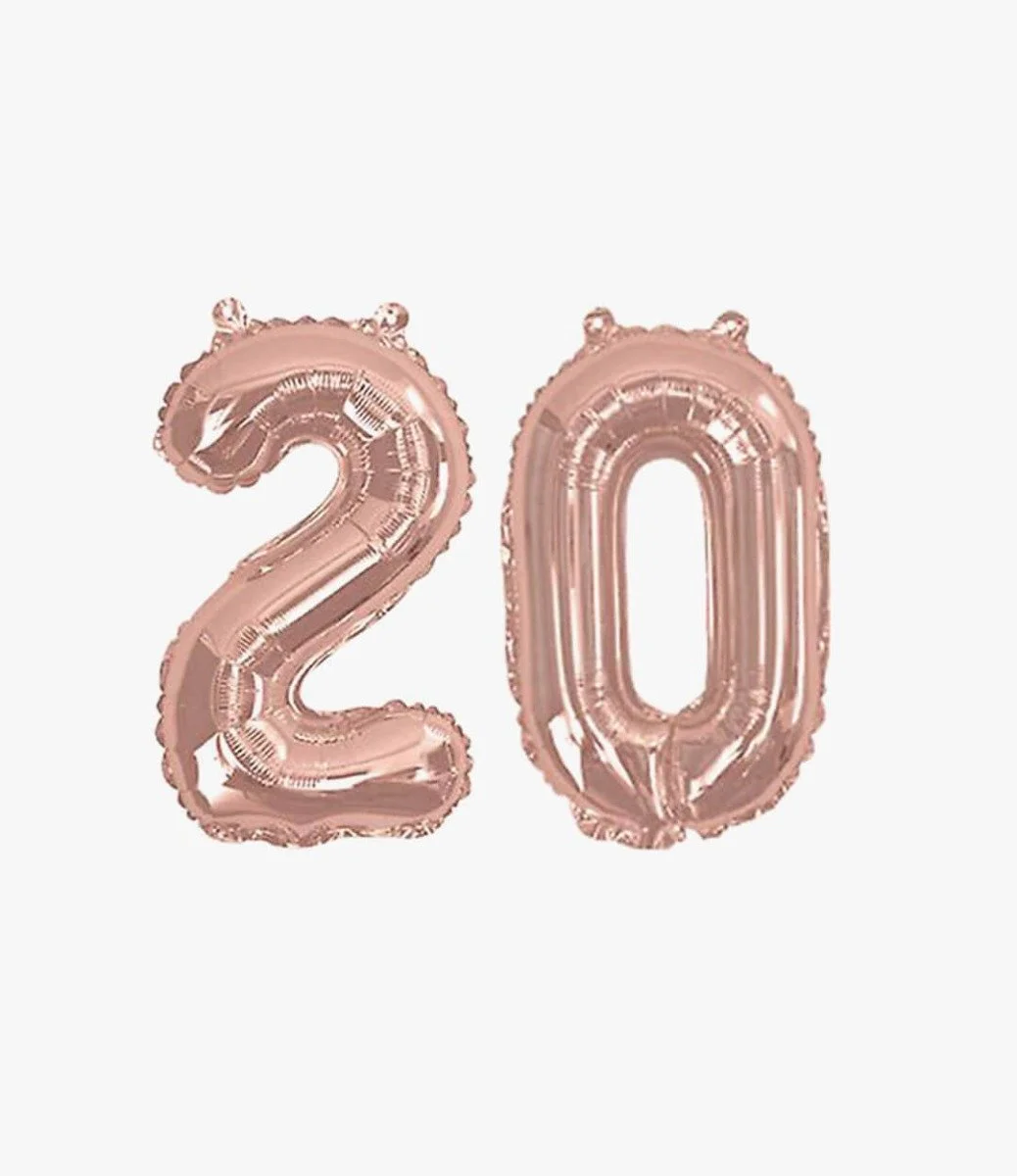 Rose Gold Foil Balloons Number 20 ( Air Inflated )