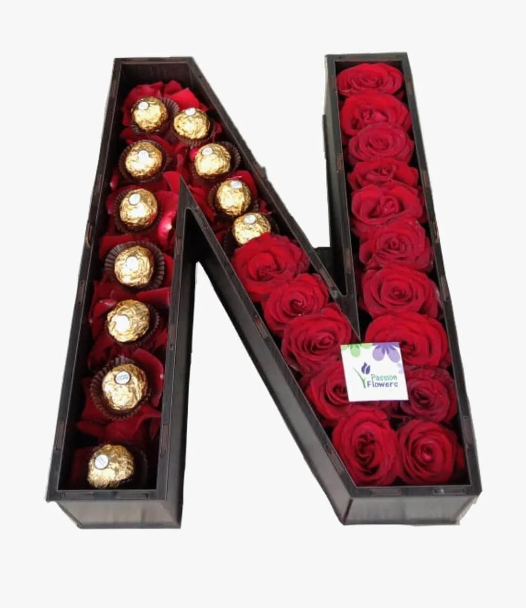 Roses and Ferrero Rocher Wood Letter