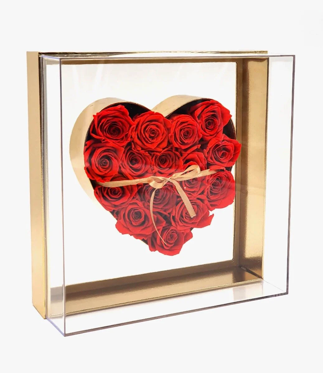 See Through Gold Rose Heart Box
