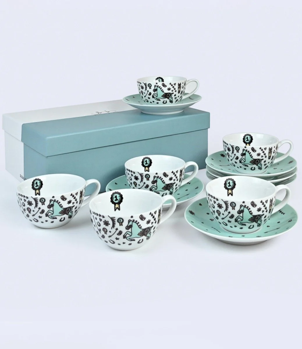 Set of 6 Al Khail Teacups and Saucers by Silsal