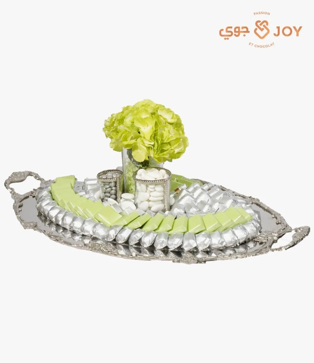Green Large Oval Silver Tray by Joy Chocolate