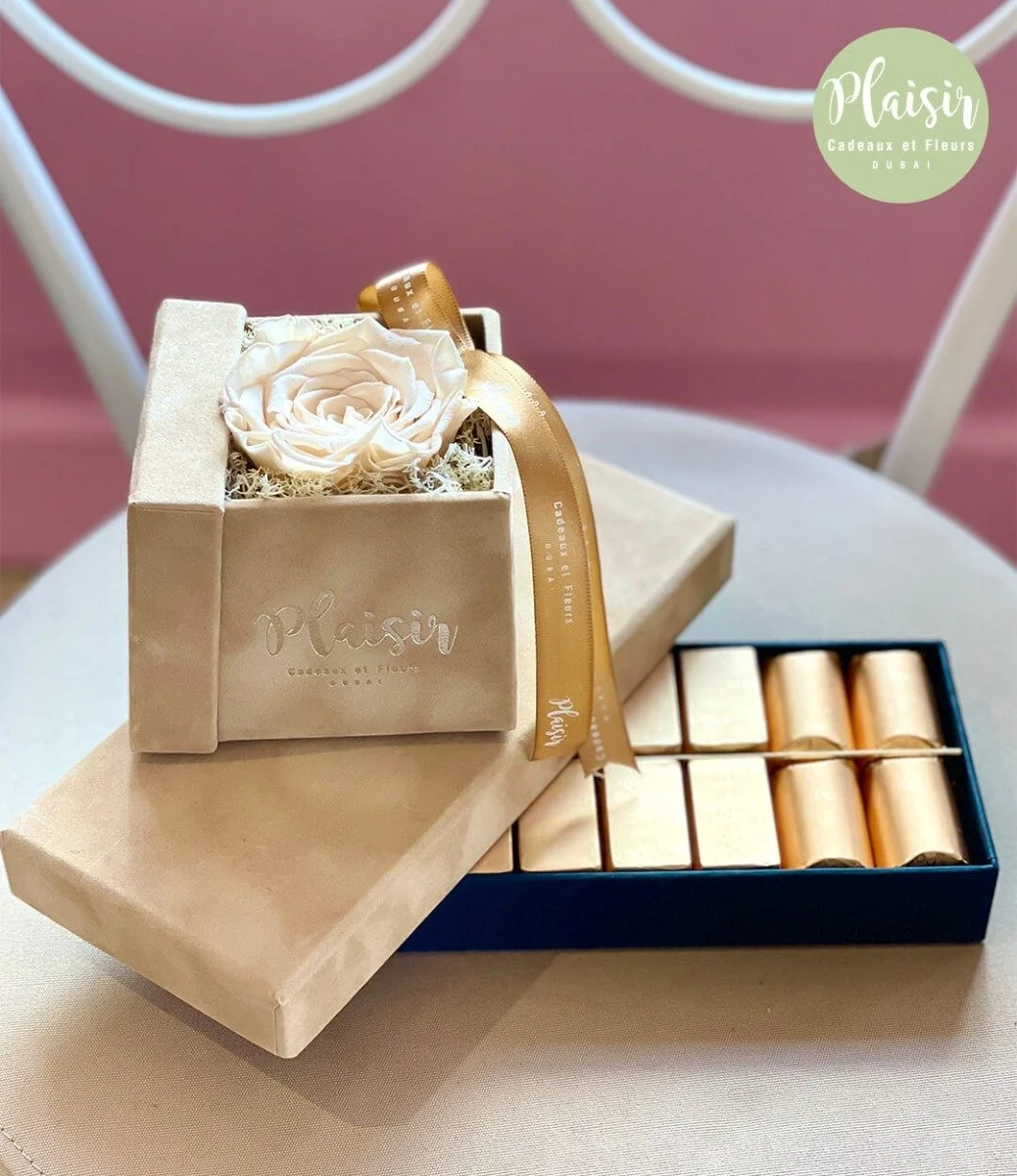 Single Infinity Rose and Patchi Chocolate Giftset in Tan by Plaisir