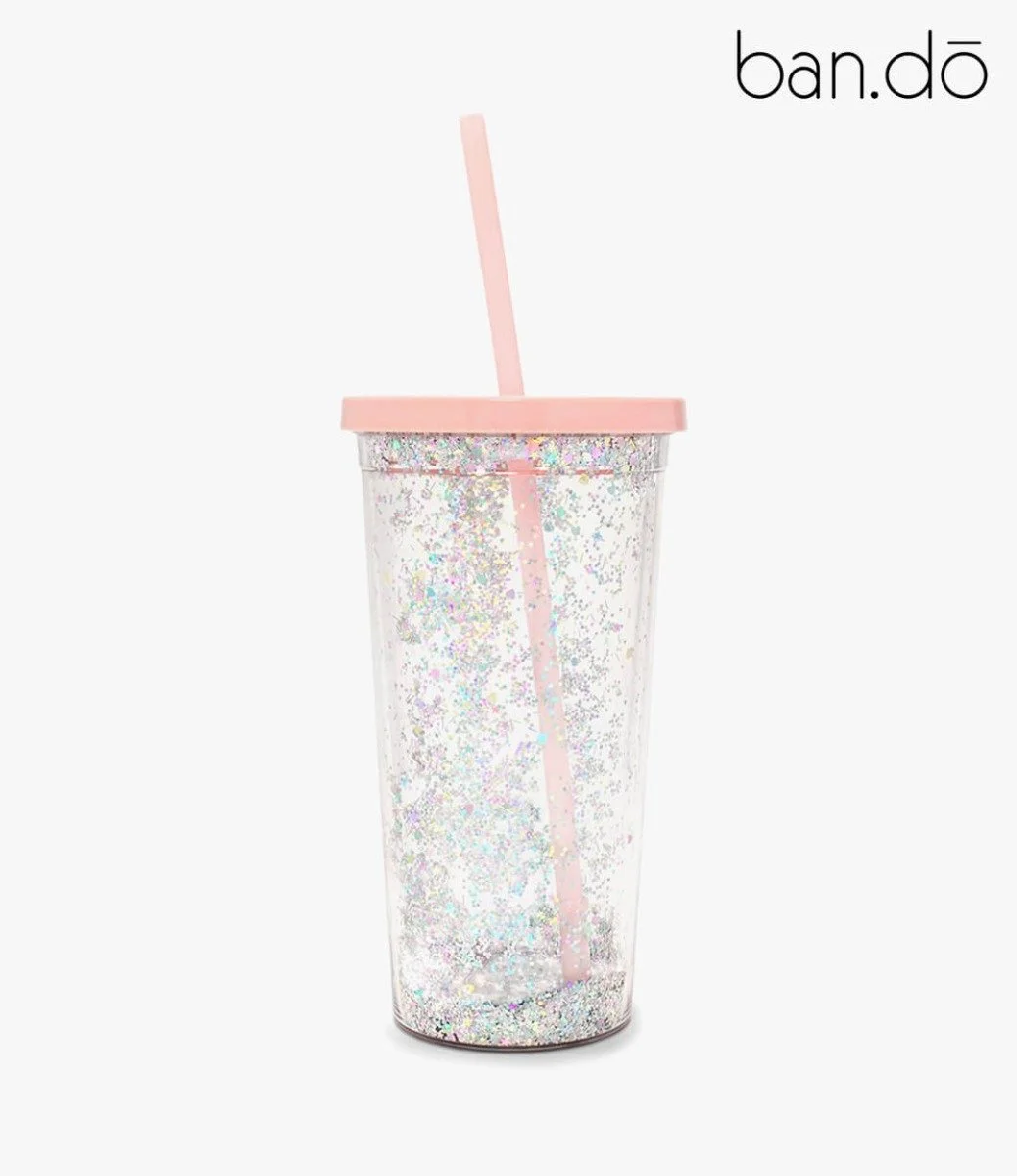 Sip Sip Tumbler with Straw (Deluxe) - Glitter Bomb (Pink) by Bando