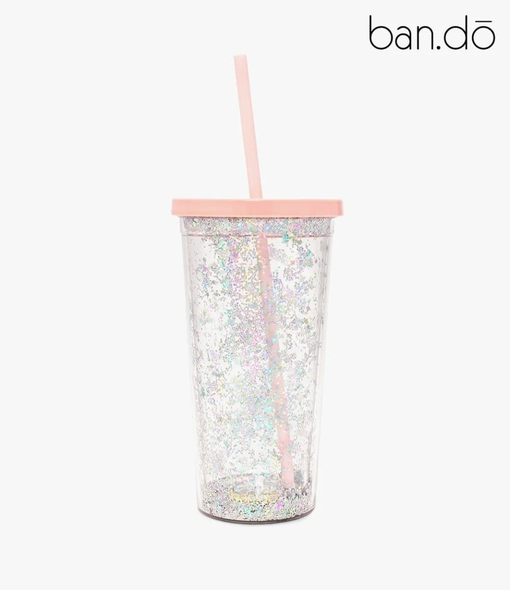 Sip Sip Tumbler with Straw (Deluxe) - Glitter Bomb (Pink) by Bando