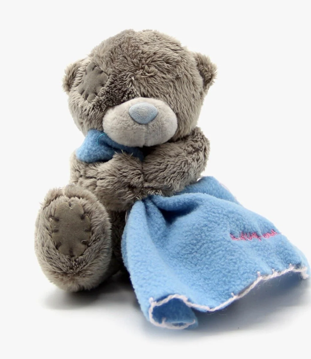 Small Teddy Bear With Blue Blanket
