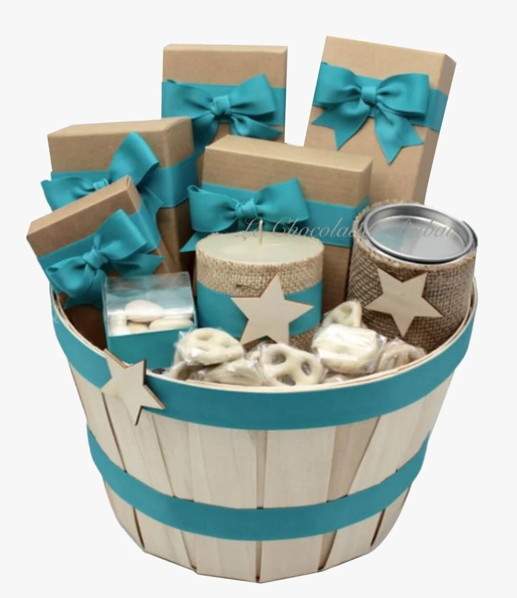 Stars Decorated Chocolate Sweets Bucket Hamper - Blue By Le Chocolatier