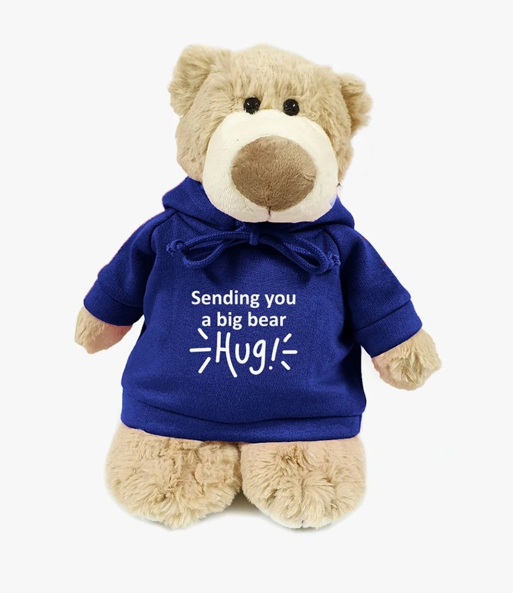 Mascot Bear with "Sending You A Big Bear Hug" BlueHoodie By Fay Lawson 